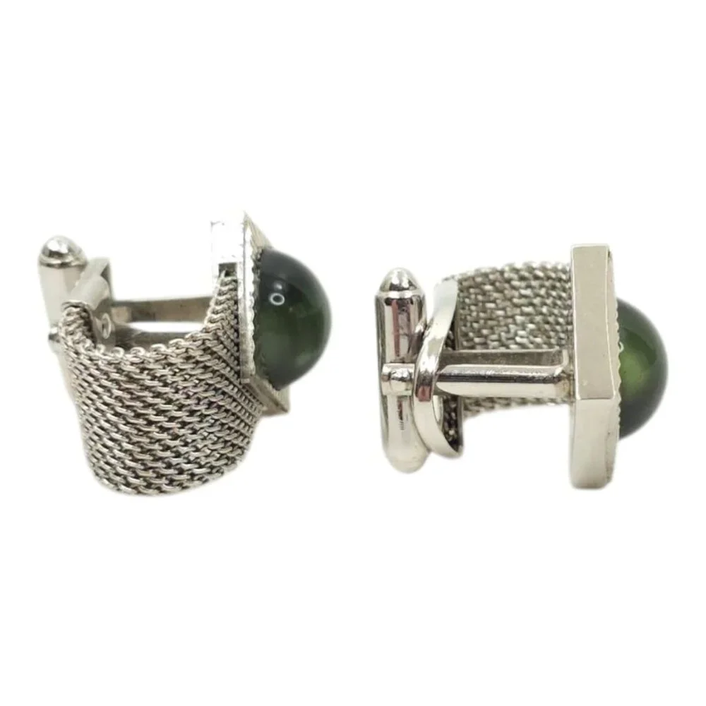 Anson Moon Stone Mesh Chainmail Cufflinks Silver Tone Men Vintage MCM Jewelry
